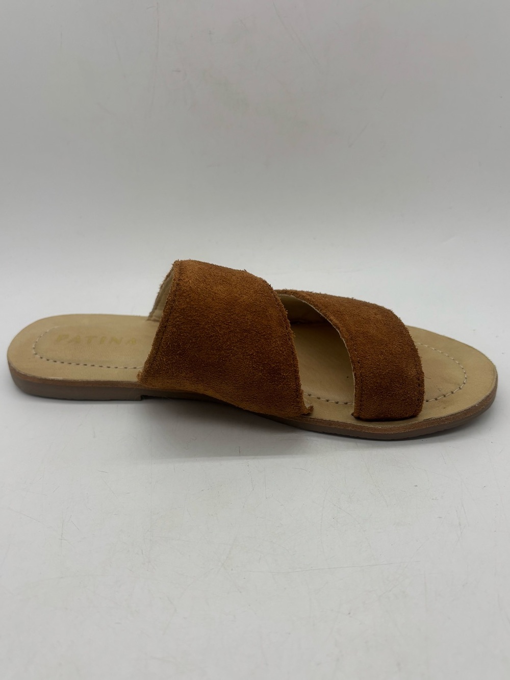 Patina By Portland Leather Slide Sandal 2 Strap Flat Brown Suede US 5.5 EU 35